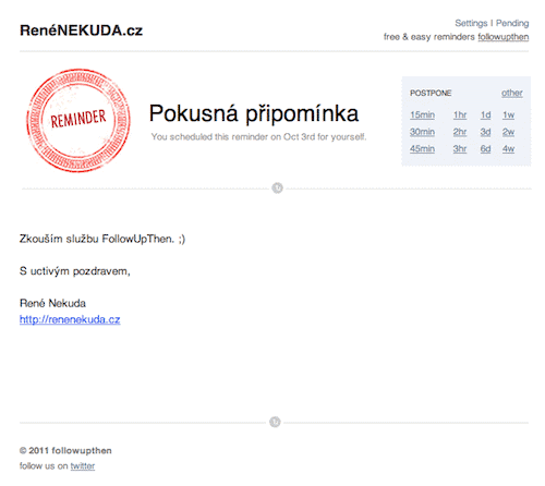 FollowUpThen – ukázka emailu