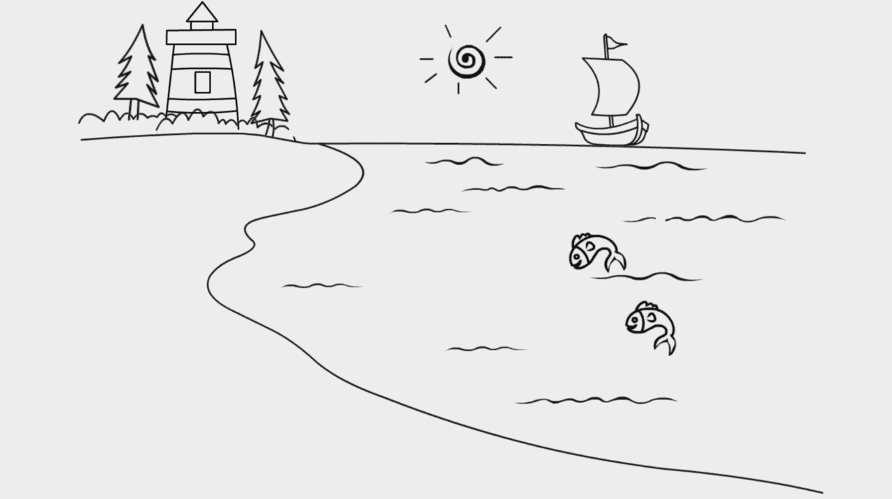 Scéna s mořem a majákem